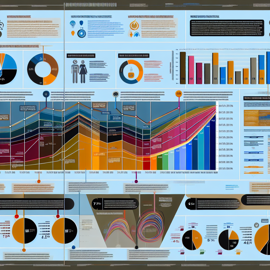 A colorful infographic showing various marketing metrics and data points. The design is modern and visually engaging.