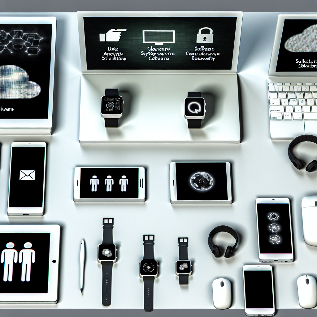 Image showing various technology devices and icons representing software solutions